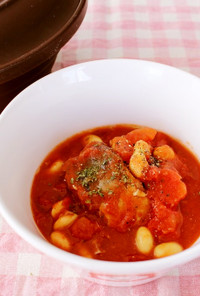 レンジで簡単！鯖の味噌煮缶で大豆トマト煮