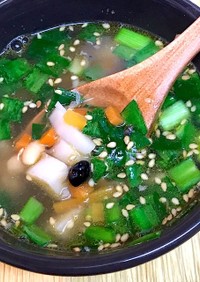 鯖と雑穀と根菜のスープ
