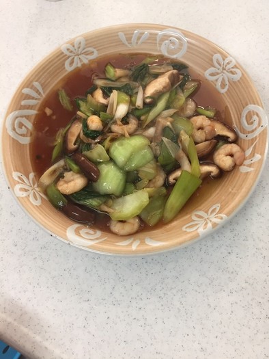 むきえびと青梗菜の生姜炒めの写真