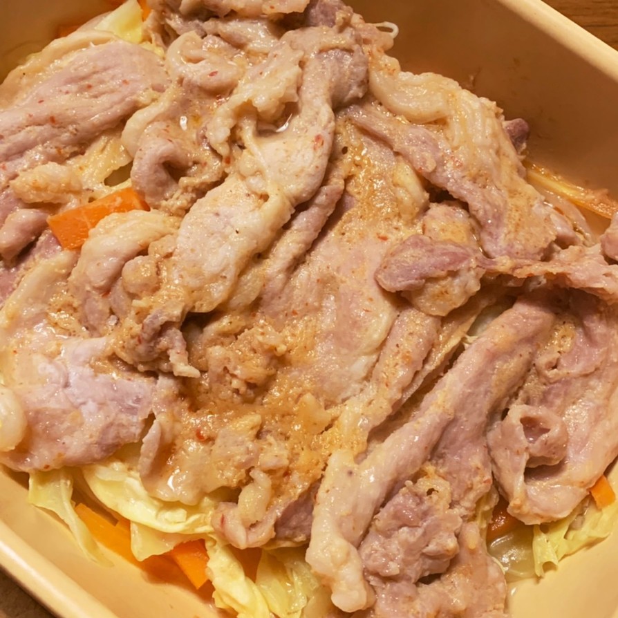 豚肉と野菜のピリ辛簡単レンジ蒸しの画像