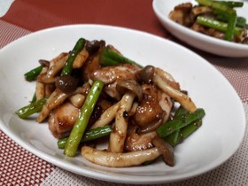 鶏肉とにんにくの芽の中華風炒め