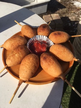 BBQでアメリカンドッグ