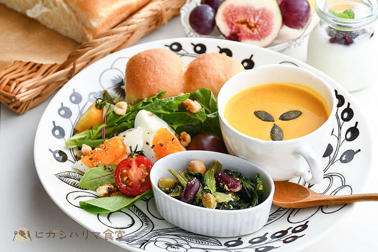 小松菜と豆ごま和え 豆乳パンプキンスープ レシピ 作り方 By 兵庫県東播磨県民局 クックパッド 簡単おいしいみんなのレシピが354万品