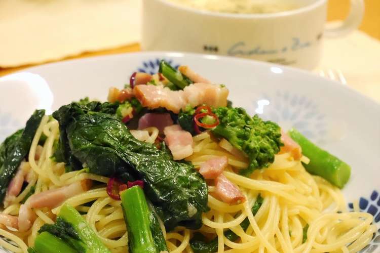 菜の花とベーコンのペペロンチーノ風パスタ レシピ 作り方 By Yunachi30 クックパッド 簡単おいしいみんなのレシピが367万品