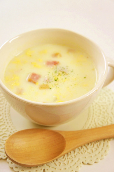 ベーコン＆たまご♡ヘルシー豆乳スープの写真