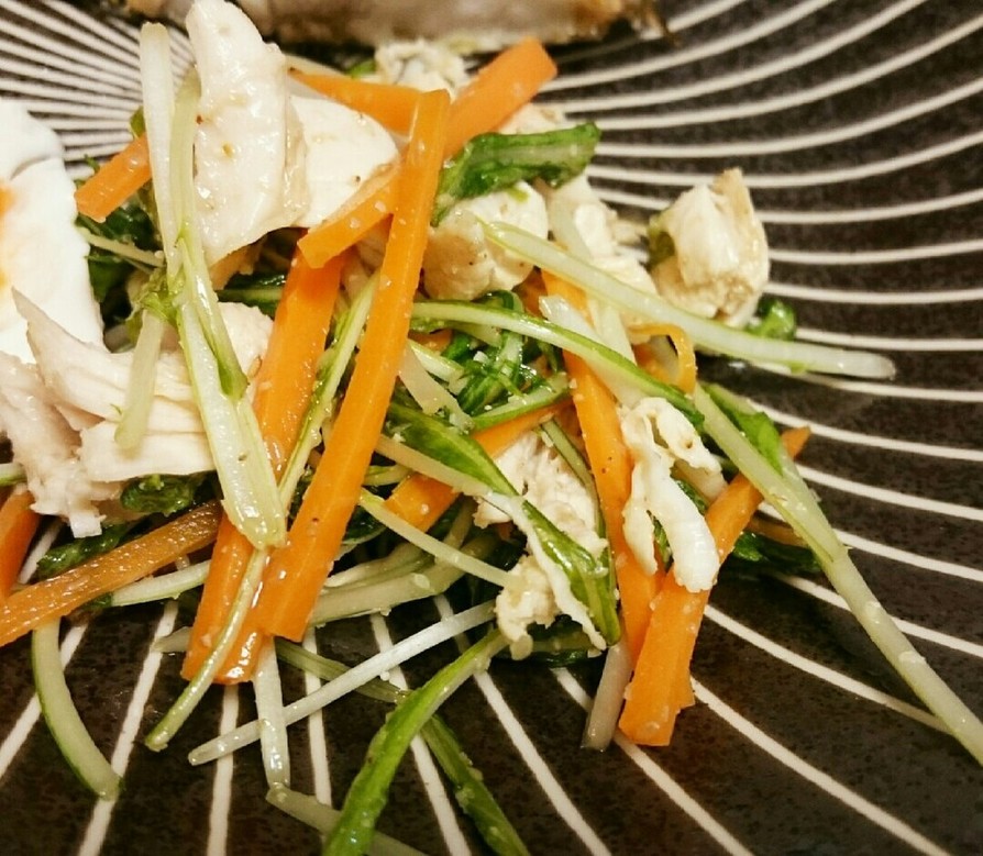 鶏ササミと水菜のデリ風サラダ