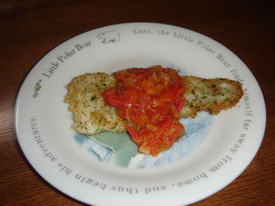 常備菜トマトソースdeカレイのパン粉焼きの写真