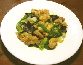 鶏肉と葉玉葱の魚醤炒め