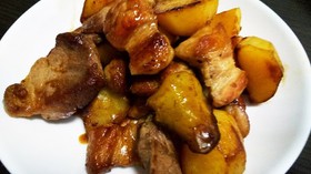 豚ブロック肉とじゃがいもの照り焼き