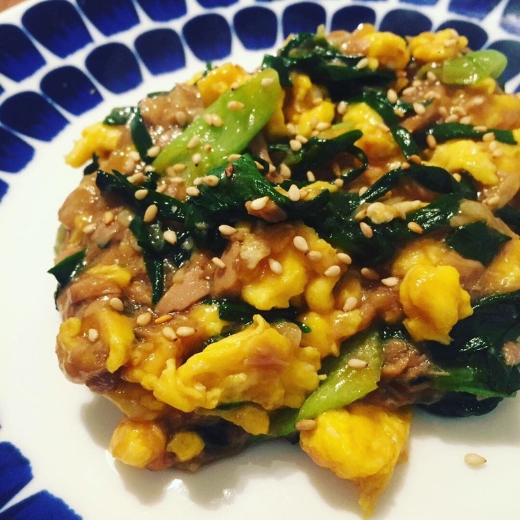 チンゲン菜とニラとツナの中華煮の画像