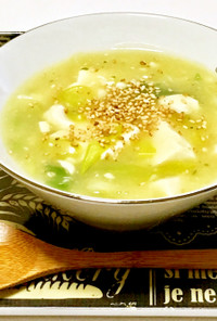 ラーメンの残り汁で⭐︎豆腐の塩生姜スープ