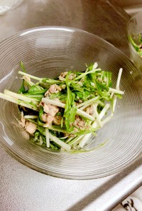 鯖の水煮缶と水菜の生姜マヨ和えサラダ