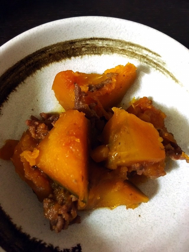 お肉入り♫こっくり甘辛かぼちゃの煮物