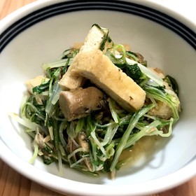 水菜とお揚げのサバ缶煮