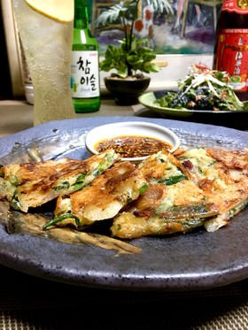 サバ缶アレンジ・餅チーズの旨辛チヂミ♡゙