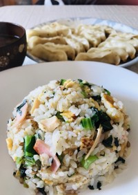 鮭＆小松菜with余り食材炒飯