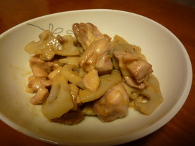 ◎鶏もも肉とれんこんの味噌炒め
