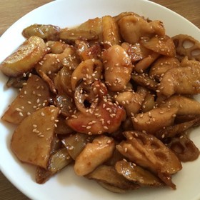 鶏胸肉と揚げ野菜の和え
