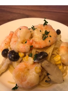 えびのコーンスープパスタ