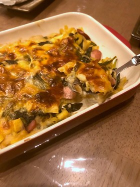 ほうれん草とコロコロさつま芋のグラタン