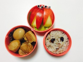 110、豚、卵、里芋煮と夫婦りんご弁当♡