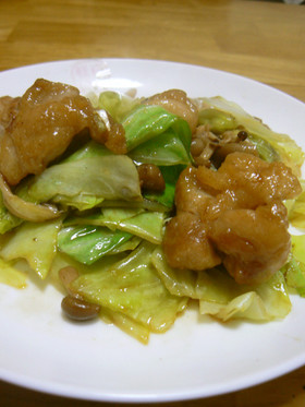 鶏とキャベツとしめじのオイスター炒め