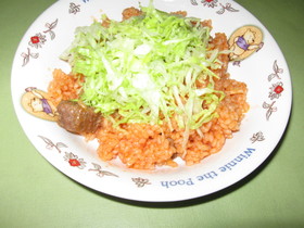 サイコロステーキの炊飯器ピラフ