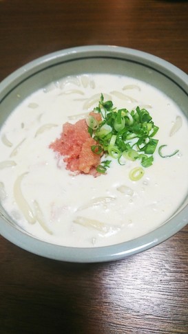 スープが絶品!明太クリームうどん♪