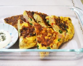 野菜とハム、大豆入♪チーズ風味の卵焼き