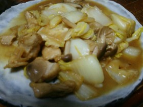 白菜とチキンのバター酢醤油炒め