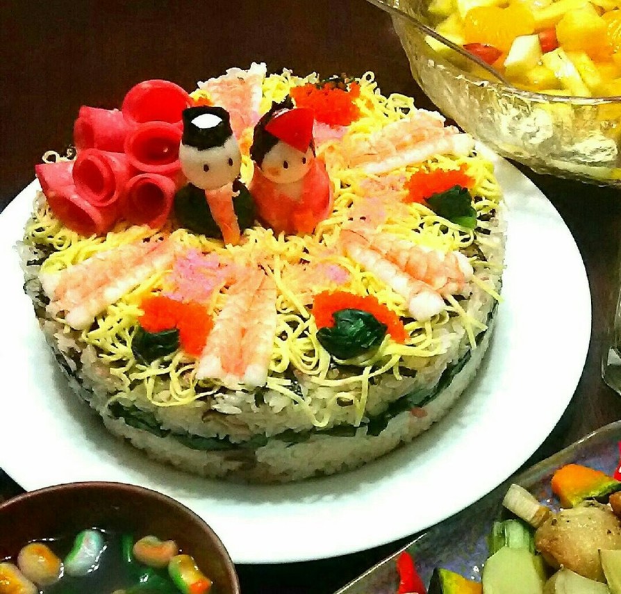 とっておき、ひな祭りのちらし寿司ケーキ。の画像