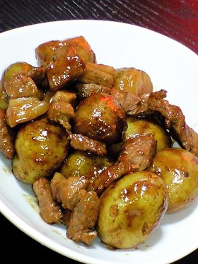 新じゃがと豚バラの甘辛バター