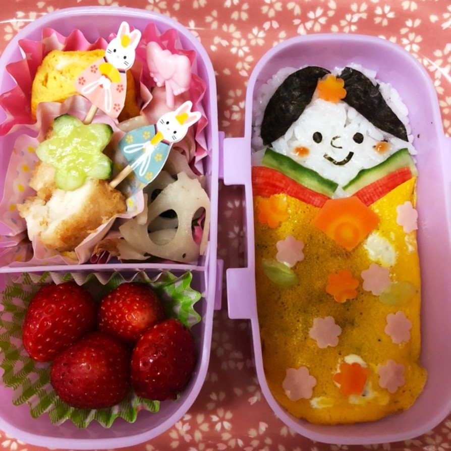 ひな祭りの幼稚園お弁当の画像