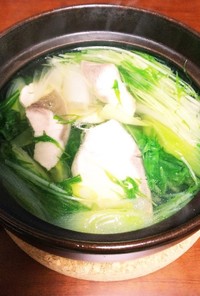 ぶりの刺身と水菜の簡単なべ