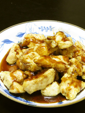 鶏ささみのオリーブ油揚げバルサミコソース