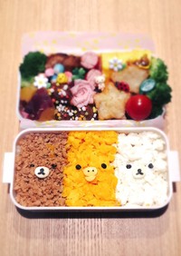 キャラ弁簡単リラックマかわいい3色弁当！