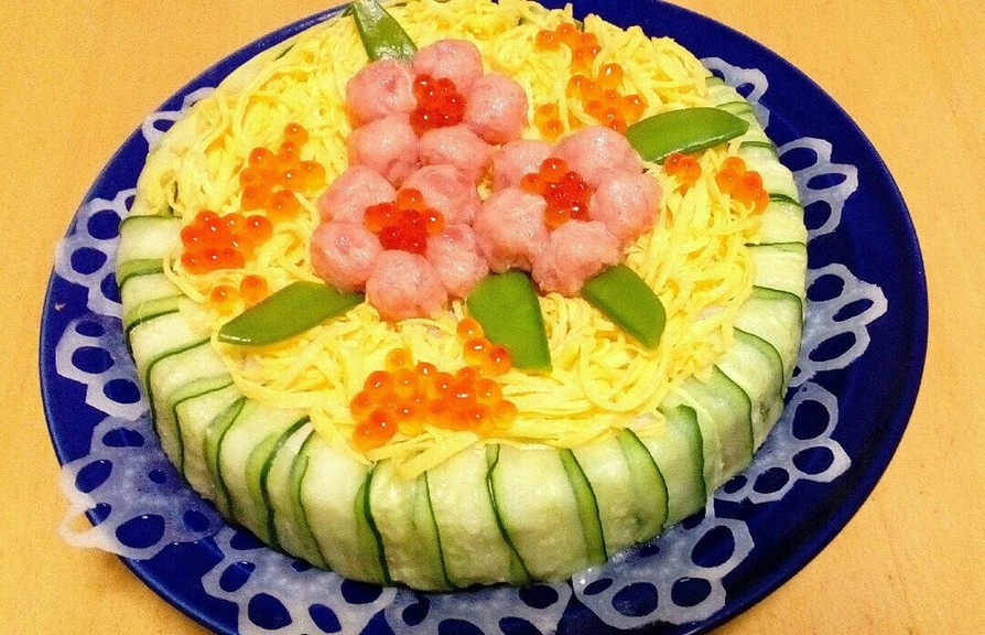 誕生日やひな祭りに♪ちらし寿司ケーキの画像