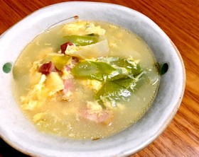 白ねぎとベーコンのかきたまスープ