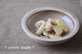 カブとベーコンの炒め物