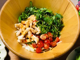 新玉ねぎとパクチーのタイ風サラダ