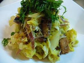 春キャベツとサンマ缶を薬味であわせて