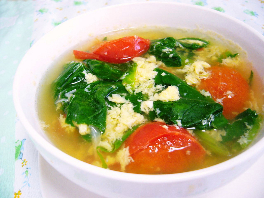 ほうれん草とトマトのかき玉スープの画像
