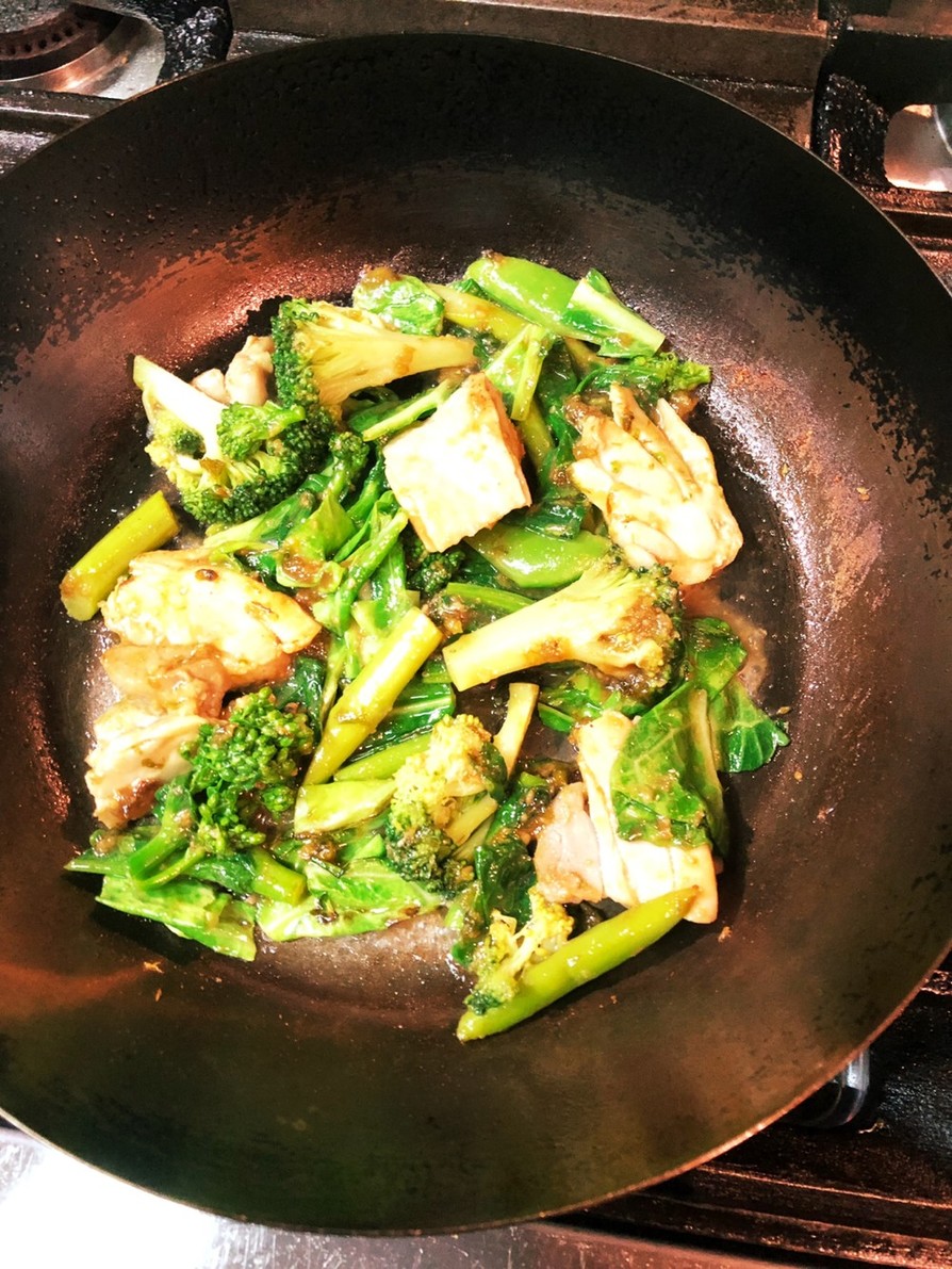 ふきのとう味噌で炒めた鶏と春野菜の画像