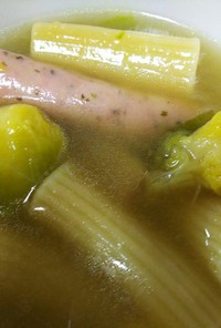 簡単パスタ・芽キャベツと腸詰のスープ