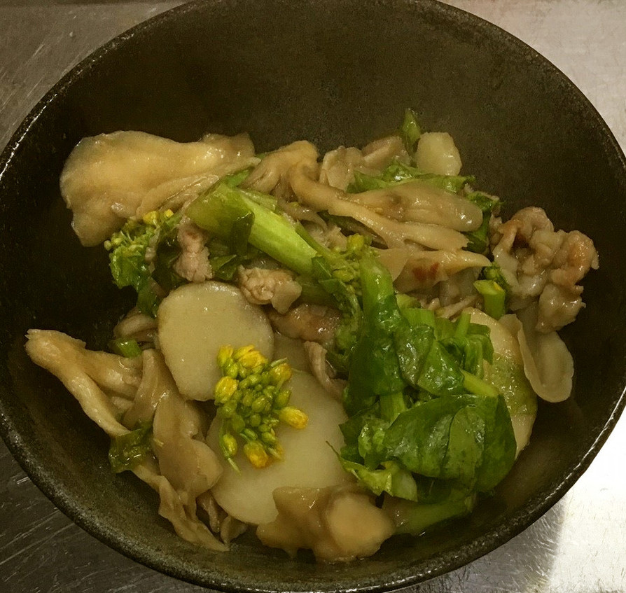 豚バラ肉と里芋と菜の花の甘辛煮の画像