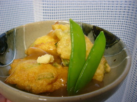 ふわっと春味♪ たけのこ&絹さやの天ぷら