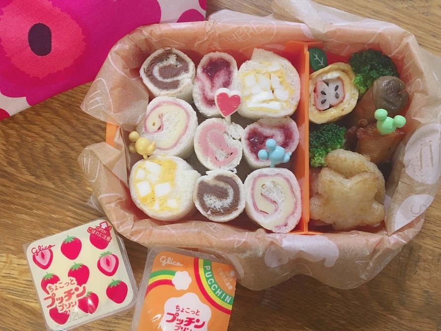 幼稚園年少弁当♡簡単クルクルサンドイッチの画像