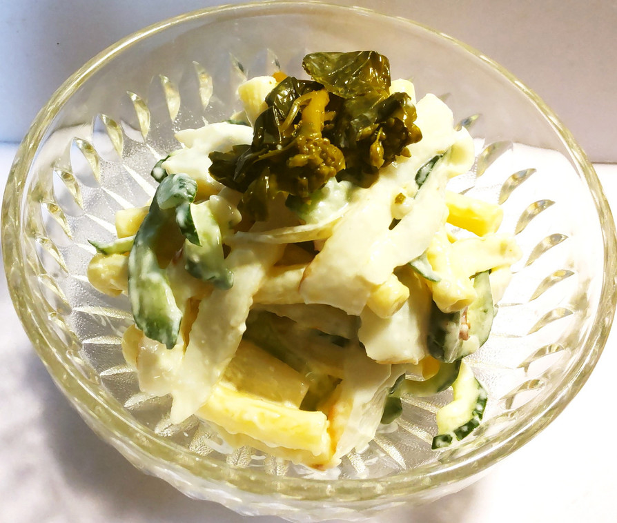 マカロニサラダ　ウド、花山葵、鮒寿司の飯の画像