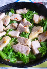 豚ロース＋わさび菜のアヒージョ炒め