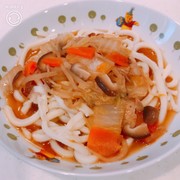 豚肉と白菜の、五目餡掛け焼きうどんの写真